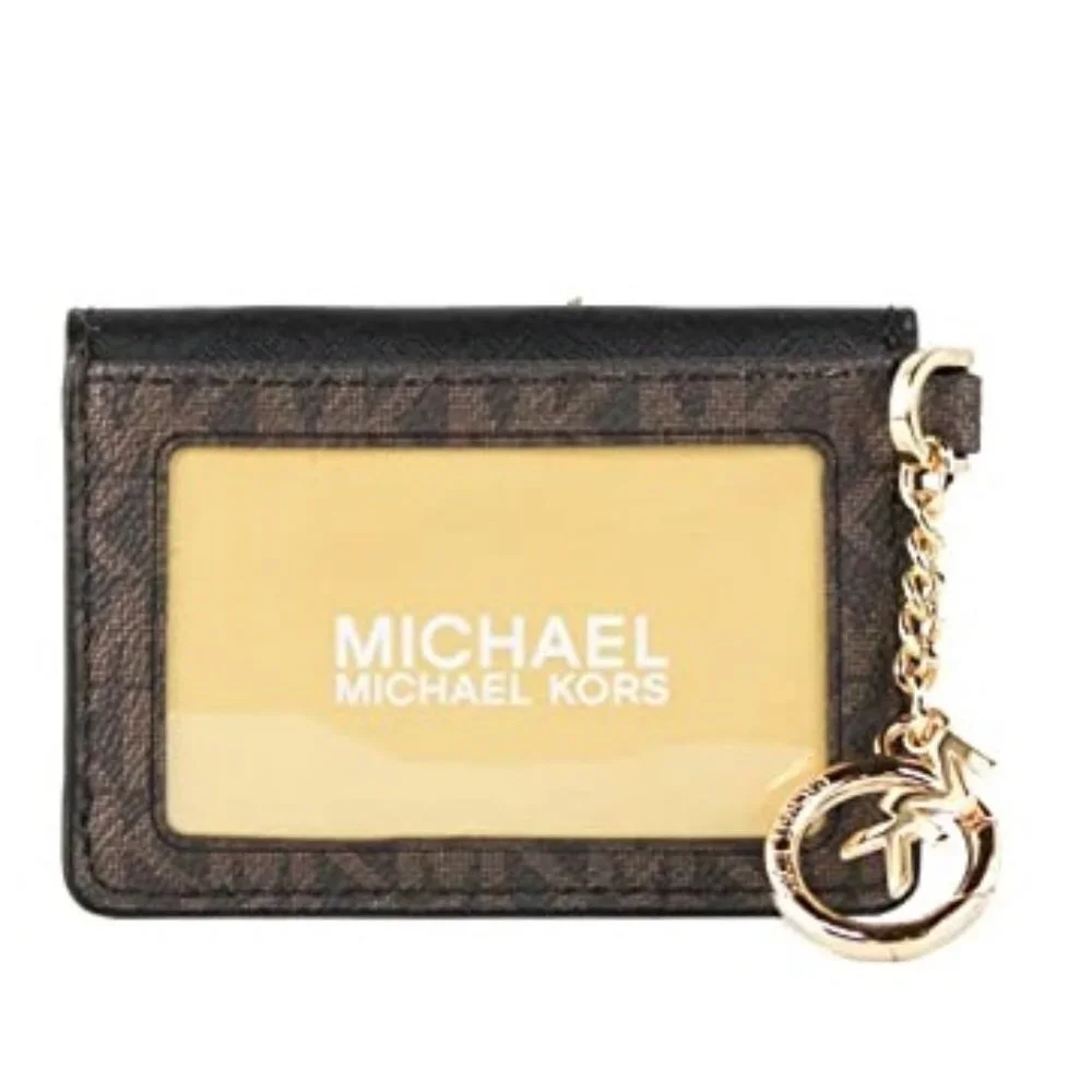 MICHAEL KORS KALA SMALL FLAP KEY RING CARD CASE WALLET MK BROWN BLACK
